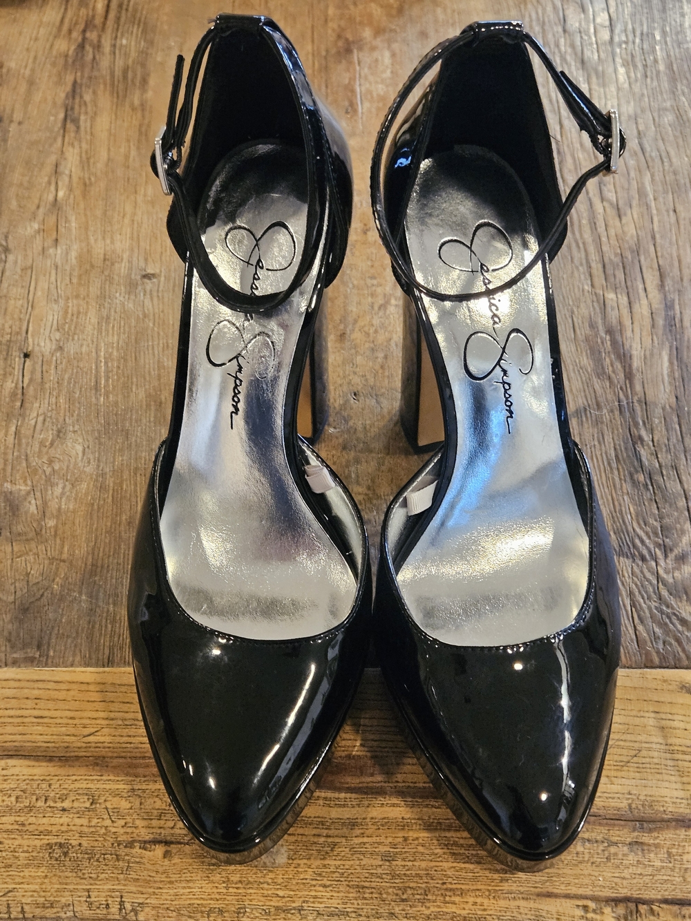 Jessica Simpson Black Patent Platform Block Heel Pumps Teveer Size 8.5